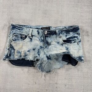 ZD Premium Denim Shorts Womens 11 Blue Acid Wash Distressed Rhinestone Y2K Edgy